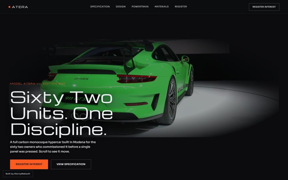 ATERA V1 hypercar performance marque site
