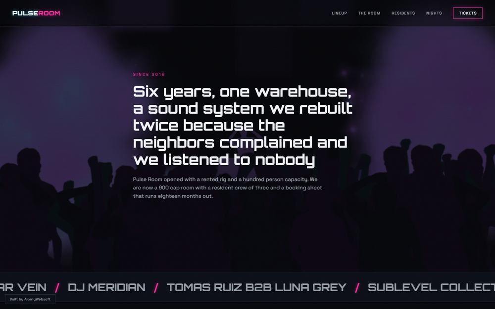 Pulse Room electronic music venue site