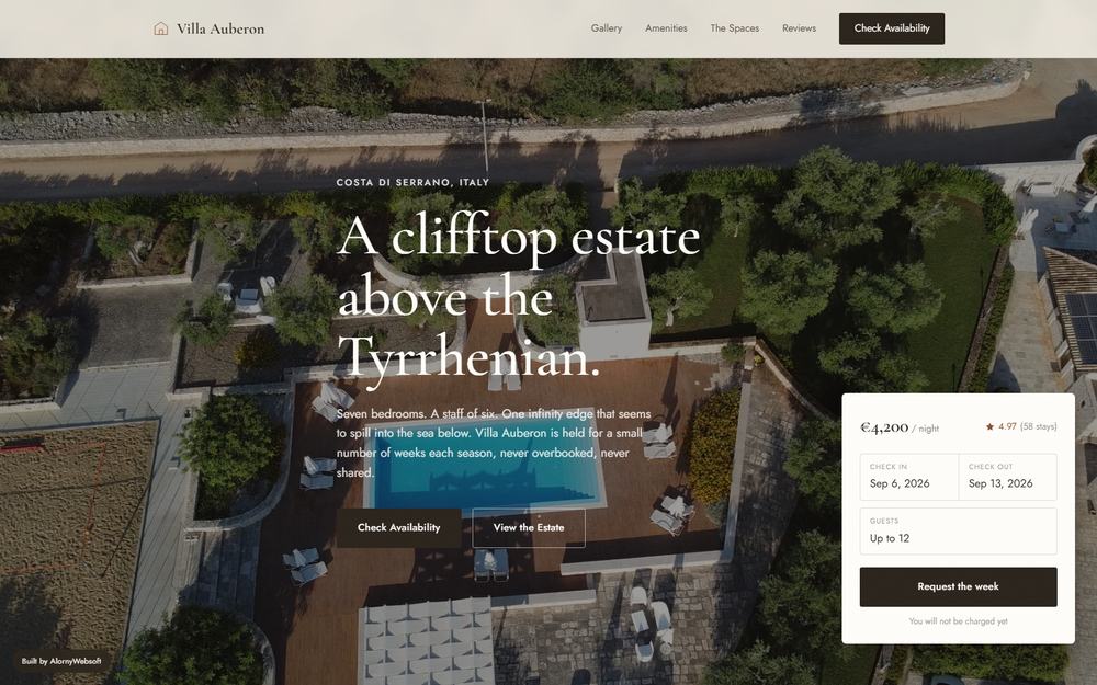 Villa Auberon clifftop private estate rental site