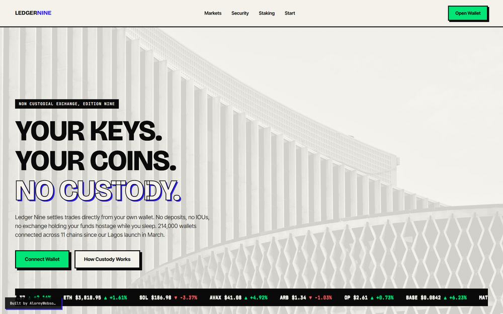 Ledger Nine non-custodial crypto exchange site